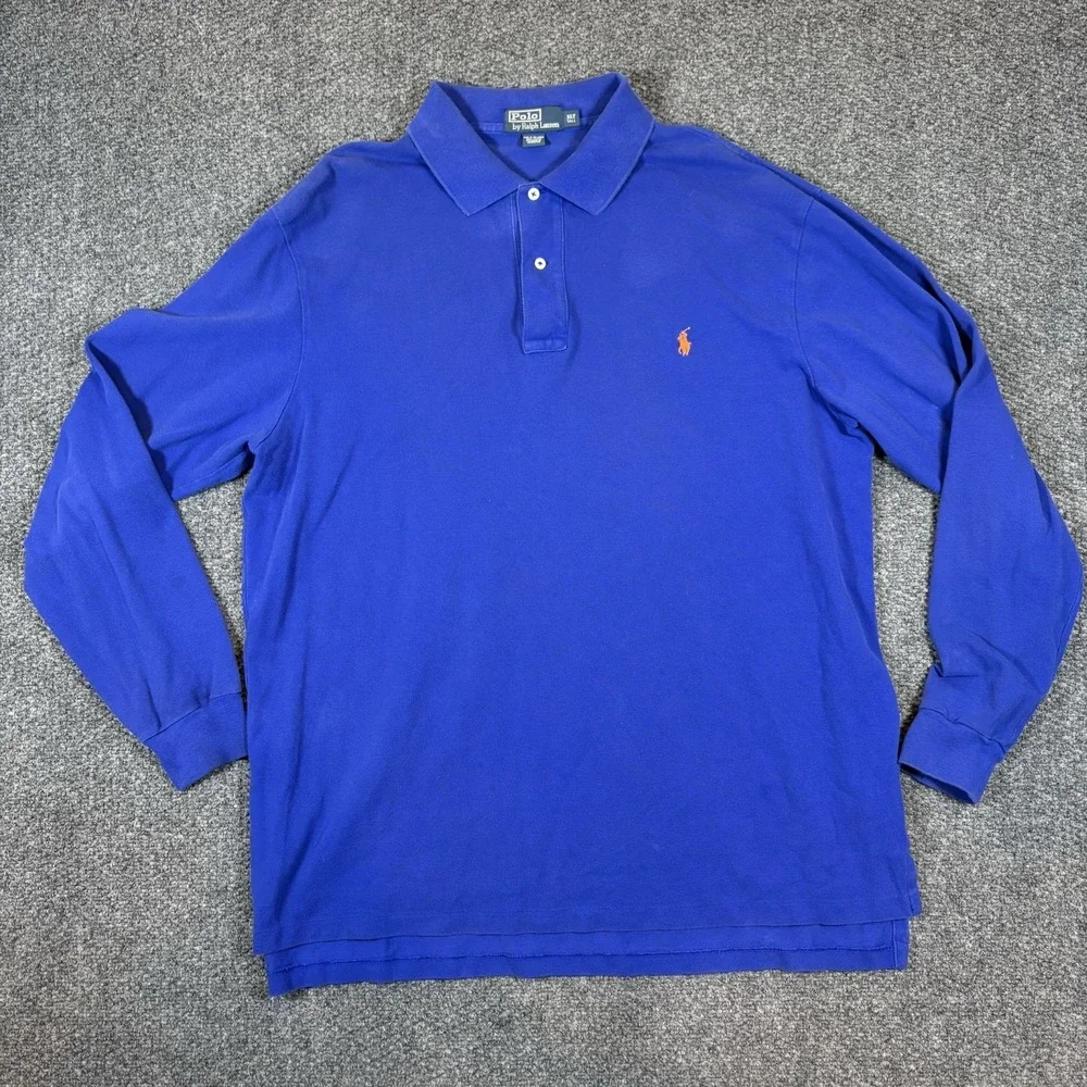 Polo Ralph Lauren Polo Shirt Mens XLT Tall Blue Pony Casual‎ Long Sleeve Cotton